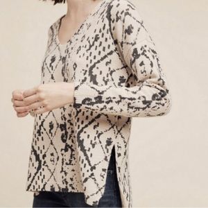 Anthropologie Monogram Snake Print Wool Cashmere V Neck Pullover